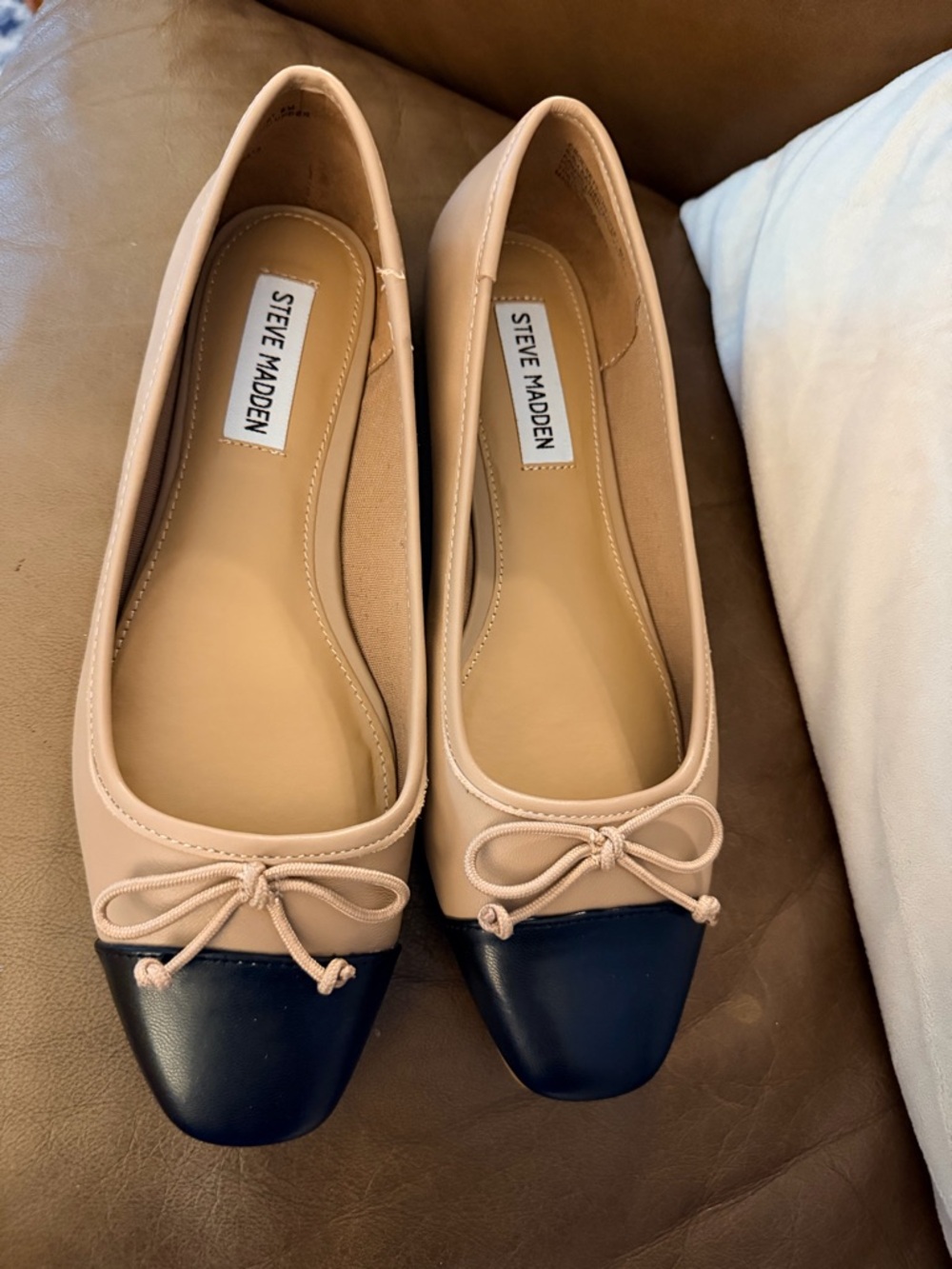 Steve Madden Nude and Black Square-Toe Ballet Flats